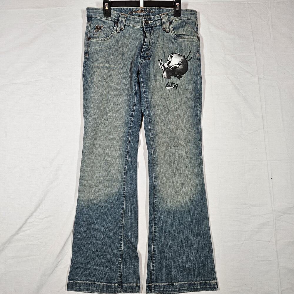 Lot29 Jeans Womens 32x31 Blue Bootcut Tweety Bird Looney Tunes Graphic Y2K Denim